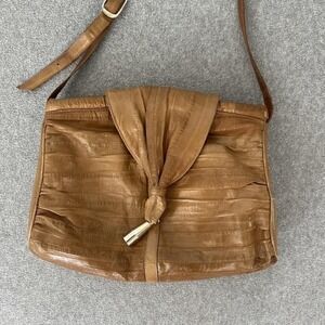 Vintage Genuine Eel Skin Shoulder Bag Purse Exotic Medium Brown Korea Tassel 80s